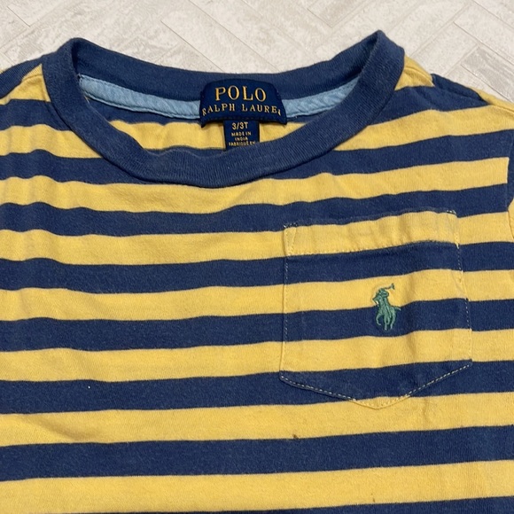 Polo Ralph Lauren navy blue and yellow striped tee shirt, sz 3 - Picture 2 of 3
